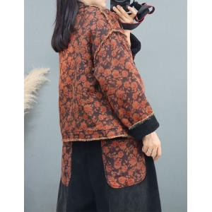 Raw Hem Printed Quilted Cotton Linen Jacket