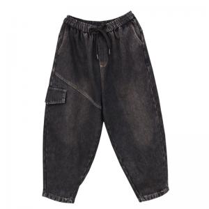 Side Pockets Black Winter Pull-On Jeans
