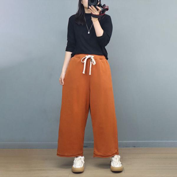 Chunky Cotton Wide Leg Sweat Pants for Women