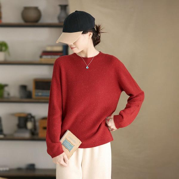 Basic Style Crew Neck Red Pullover Sweater