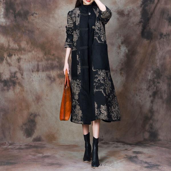 Senior Women Black Jacquard Designer Coat