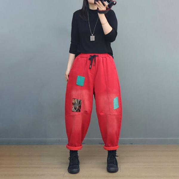 Letter Patchwork Fleeced Pull-On Sweat Pants
