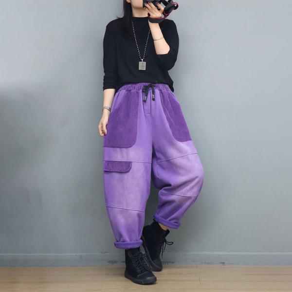 Corduroy Pockets Fleeced Cotton Patchwork Hippie Pants