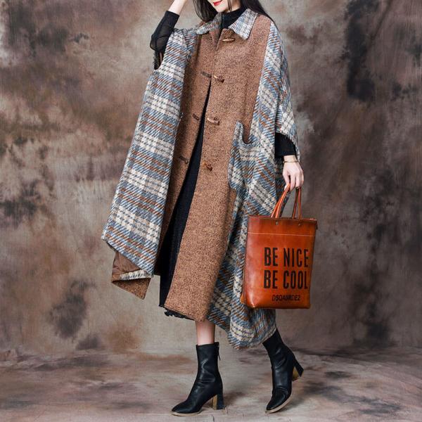 Blue Gingham Woolen Designer Cape Coat