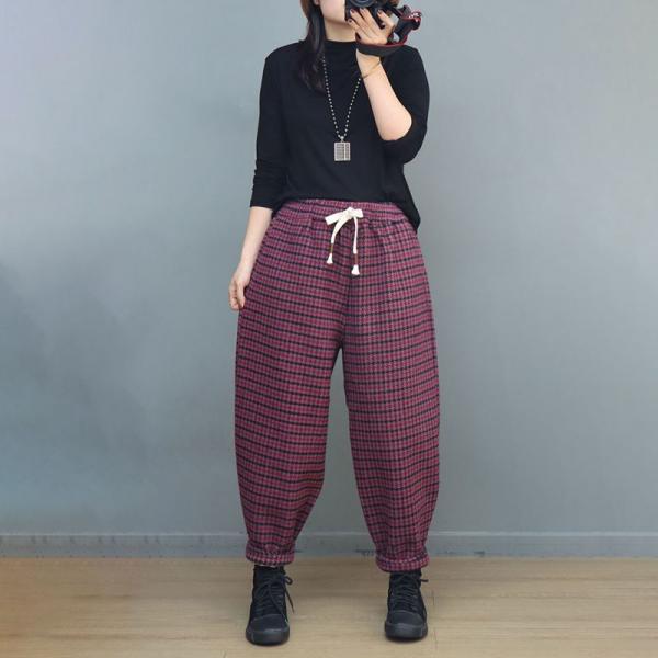 Winter Fleeced Pull-On Tweed Tartan Trousers