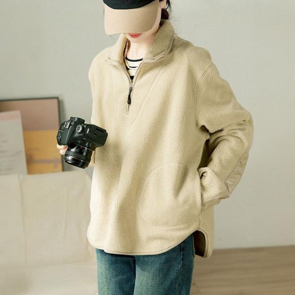 Stand Collar Casual Sherpa Pullover for Women