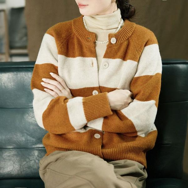 Contrast Colored Stripes Wool Cardigan