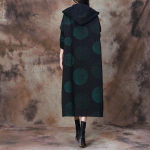 Green Polka Dot Plus Size Hooded Coat