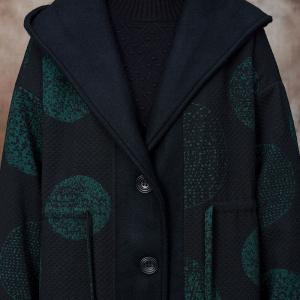 Green Polka Dot Plus Size Hooded Coat
