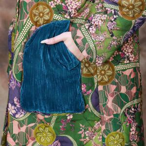 Colorful Printed Blue Pockets Cotton Linen Coat