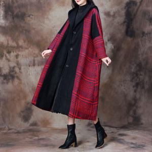 Red and Black Large Hooded Tartan Coat