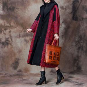 Red and Black Large Hooded Tartan Coat