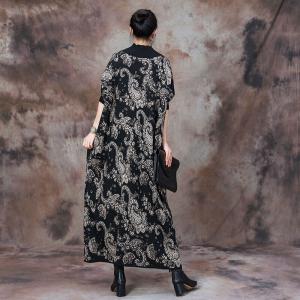 Loose Fit Mock Neck Wool Paisley Dress