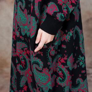 Loose Fit Mock Neck Wool Paisley Dress