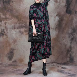 Loose Fit Mock Neck Wool Paisley Dress