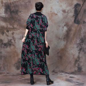 Loose Fit Mock Neck Wool Paisley Dress