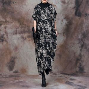 Loose Fit Mock Neck Wool Paisley Dress