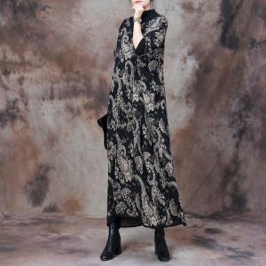 Loose Fit Mock Neck Wool Paisley Dress