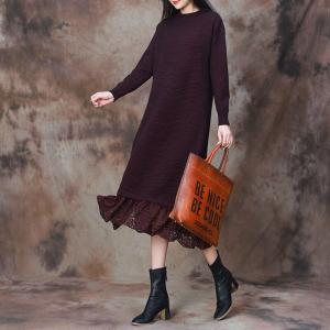 Stereo Striped Lace Hem Sweater Dress