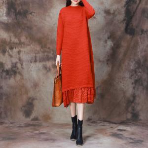 Stereo Striped Lace Hem Sweater Dress