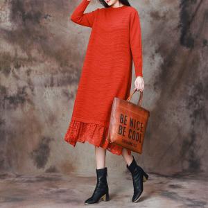 Stereo Striped Lace Hem Sweater Dress