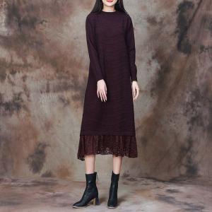 Stereo Striped Lace Hem Sweater Dress