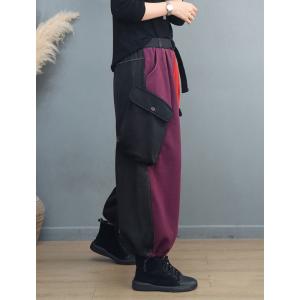 Purple and Red Fleeced Adjustable Cargo Pants