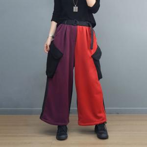 Purple and Red Fleeced Adjustable Cargo Pants