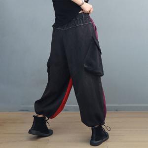 Purple and Red Fleeced Adjustable Cargo Pants