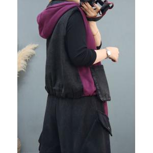 Black Pockets Plus Size Hooded Waistcoat