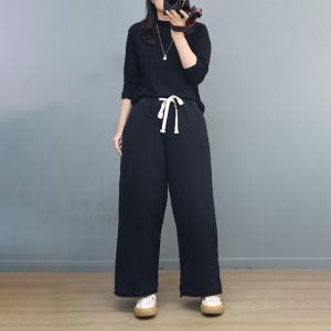 Chunky Cotton Wide Leg Sweat Pants for Women