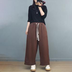 Chunky Cotton Wide Leg Sweat Pants for Women