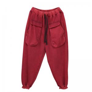 Sports Style Front Pockets Cotton Sweat Pants