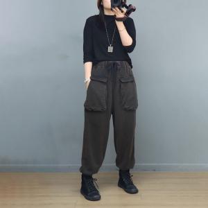 Sports Style Front Pockets Cotton Sweat Pants