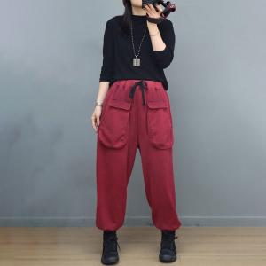 Sports Style Front Pockets Cotton Sweat Pants