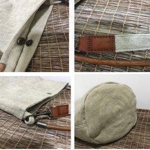 Folk Striped and Beige Cotton Canvas Bucket Bag