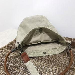 Folk Striped and Beige Cotton Canvas Bucket Bag