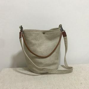 Folk Striped and Beige Cotton Canvas Bucket Bag