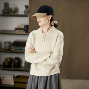 Chunky Sheep Wool Statement Collar Pullover Sweater