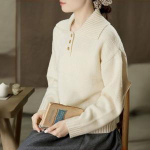Chunky Sheep Wool Statement Collar Pullover Sweater