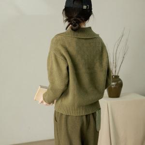 Chunky Sheep Wool Statement Collar Pullover Sweater