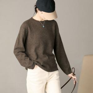 Casual Crew Neck Sheep Wool Sweater for Women