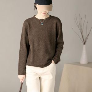 Casual Crew Neck Sheep Wool Sweater for Women