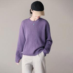 Vertical Stripes Wool Loose Purple Sweater