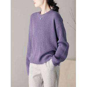 Vertical Stripes Wool Loose Purple Sweater