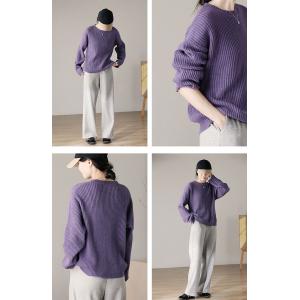 Vertical Stripes Wool Loose Purple Sweater