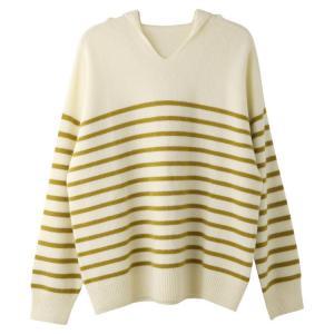 Yellow Striped Sheep Wool Hooded Sweater