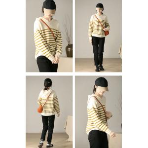 Yellow Striped Sheep Wool Hooded Sweater