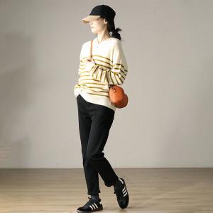 Yellow Striped Sheep Wool Hooded Sweater