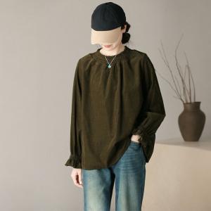 French Chic Puff Sleeves Corduroy Peasant Blouse